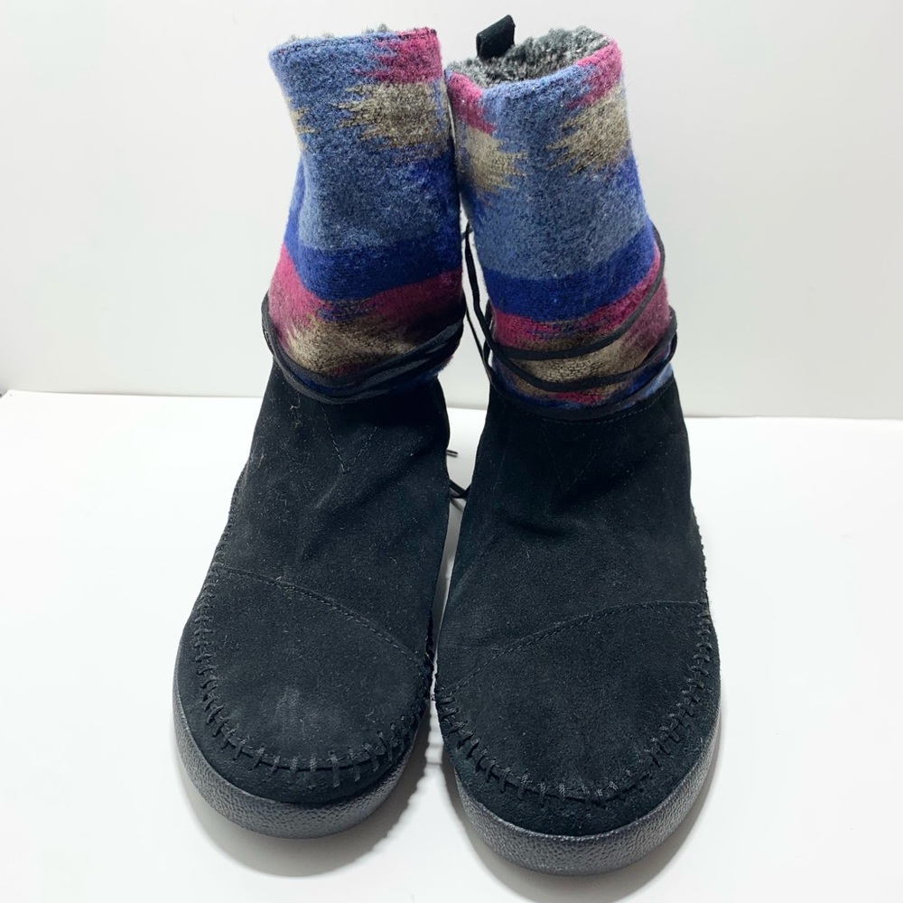 Toms 300714 Black Boho winter boots leather faux fur women’s Size 9 Booties